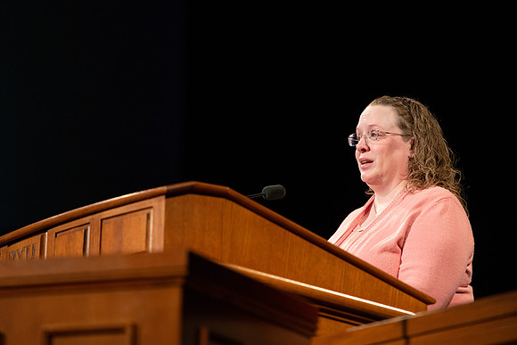Amy Hanks, Chemistry Faculty Member, speaks during devotional.