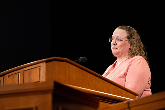 Amy Hanks, Chemistry Faculty Member, speaks during devotional.