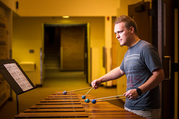 James Densley plays the Marimba in the Snow Building on a late Tuesday night.