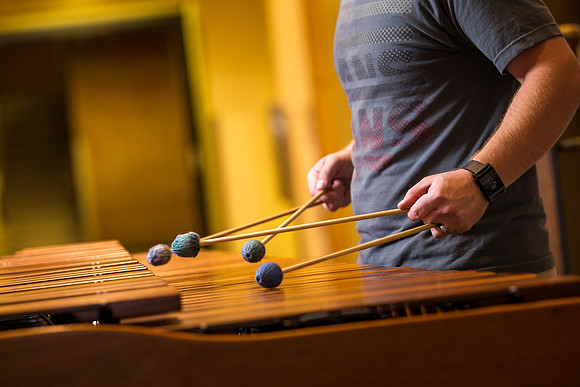 James Densley plays the Marimba in the Snow Building on a late Tuesday night.