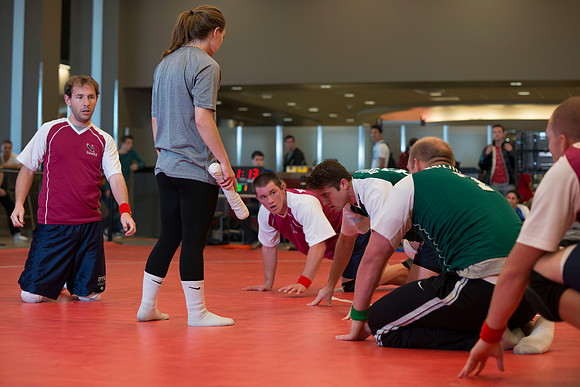Students play a new recreational sport introduced at BYU-I; Matball.