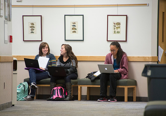 Students study in the Benson building.
