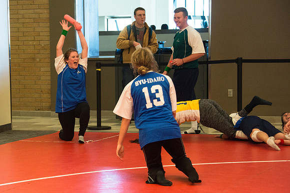 Students play a new recreational sport introduced at BYU-I; Matball.