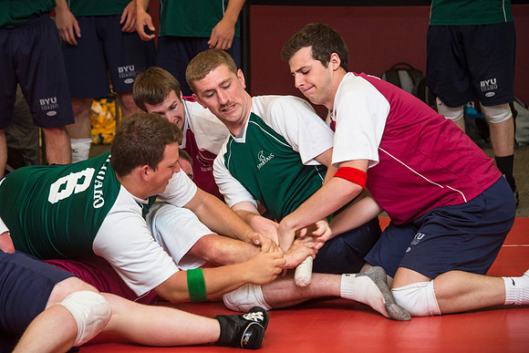 Students play a new recreational sport introduced at BYU-I; Matball.