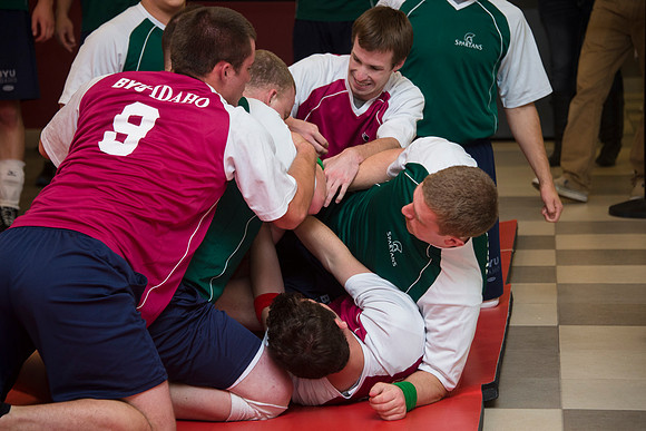 Students play a new recreational sport introduced at BYU-I; Matball.