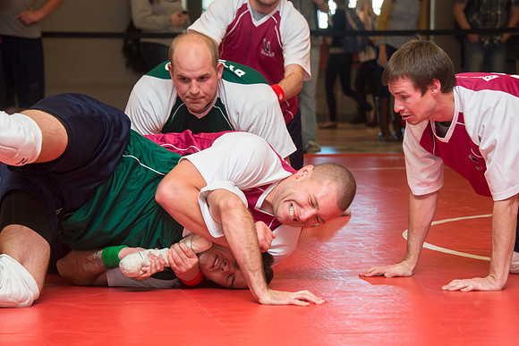 Students play a new recreational sport introduced at BYU-I; Matball.