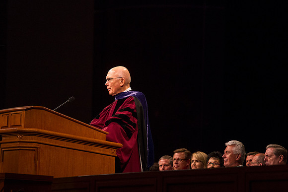 Elder Dallin H. Oaks begins the program.