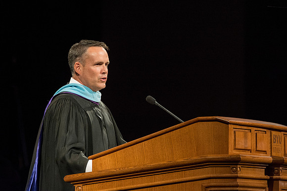 Steven J. Davis, Director of BYU-Idaho Alumni Association, greets the new President.