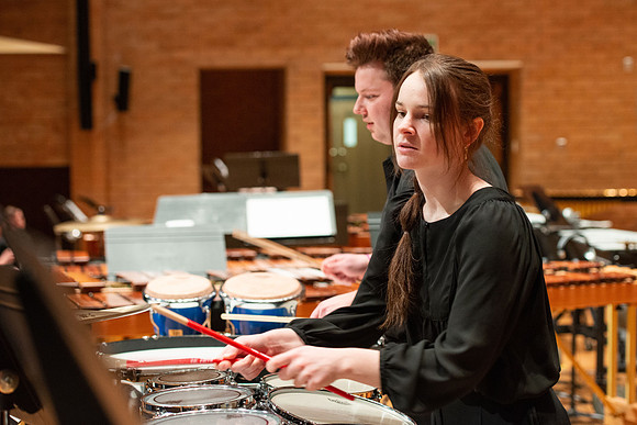 RixStix Percussion rehearsal in the Barrus Concert Hall.