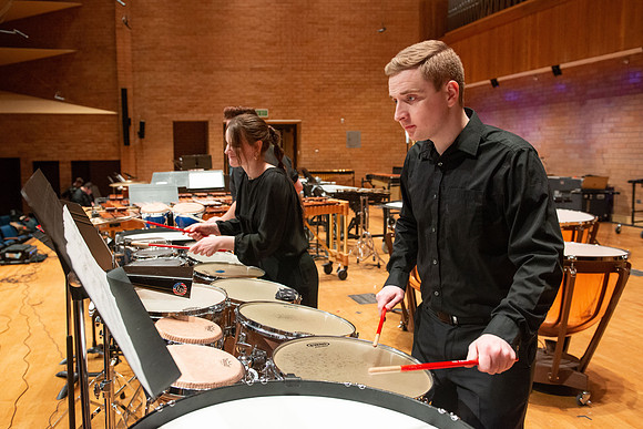 RixStix Percussion rehearsal in the Barrus Concert Hall.