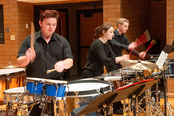 RixStix Percussion rehearsal in the Barrus Concert Hall.