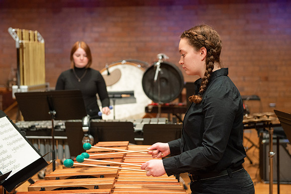 RixStix Percussion rehearsal in the Barrus Concert Hall.