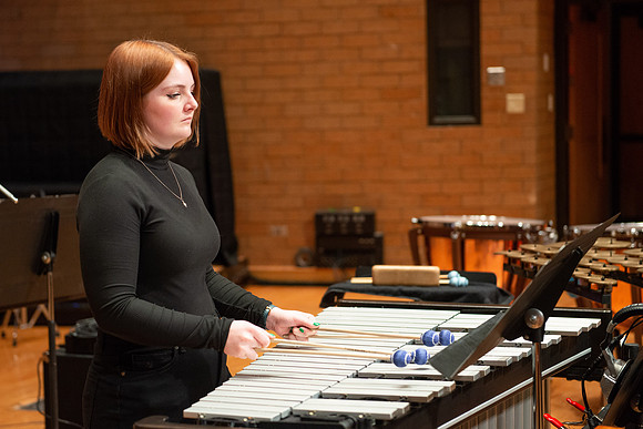 RixStix Percussion rehearsal in the Barrus Concert Hall.