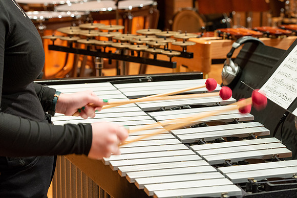 RixStix Percussion rehearsal in the Barrus Concert Hall.