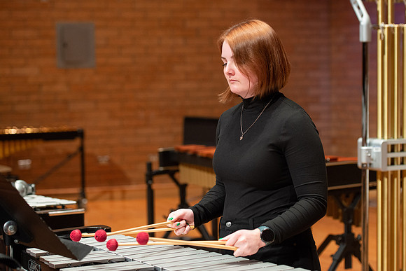 RixStix Percussion rehearsal in the Barrus Concert Hall.