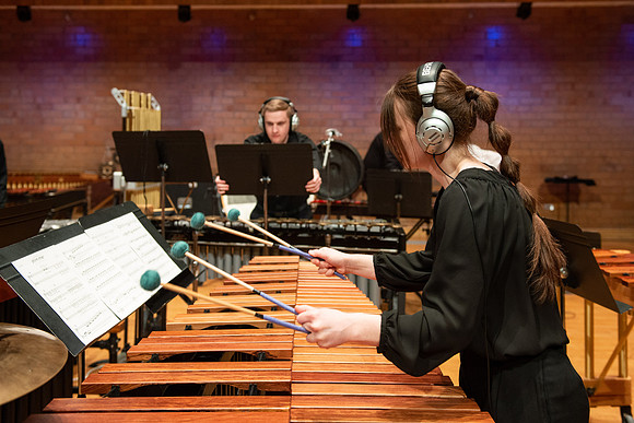 RixStix Percussion rehearsal in the Barrus Concert Hall.