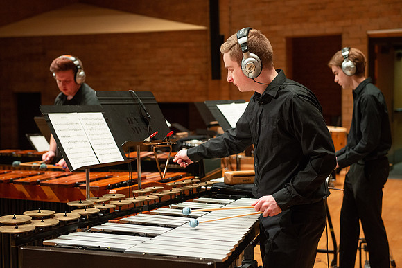 RixStix Percussion rehearsal in the Barrus Concert Hall.