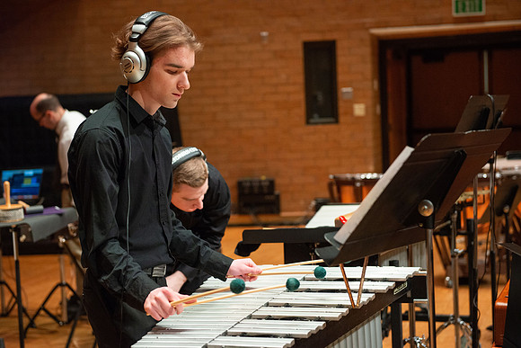 RixStix Percussion rehearsal in the Barrus Concert Hall.