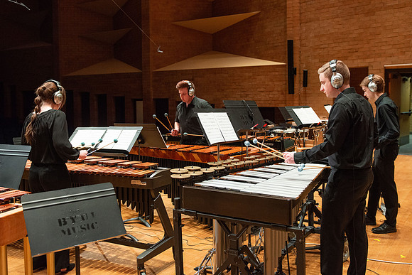 RixStix Percussion rehearsal in the Barrus Concert Hall.