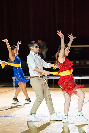 Students rehearse their performance for Cultural Night in the Hart Gym.