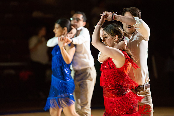Students rehearse their performance for Cultural Night in the Hart Gym.