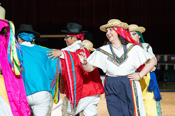Students rehearse their performance for Cultural Night in the Hart Gym.