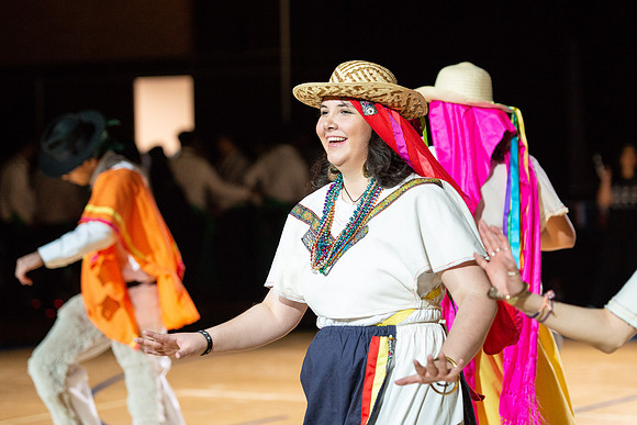 Students rehearse their performance for Cultural Night in the Hart Gym.