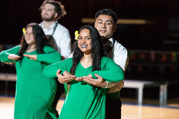 Students rehearse their performance for Cultural Night in the Hart Gym.