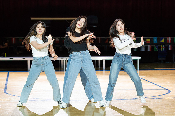 Students rehearse their performance for Cultural Night in the Hart Gym.