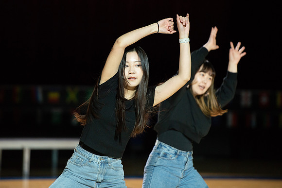 Students rehearse their performance for Cultural Night in the Hart Gym.