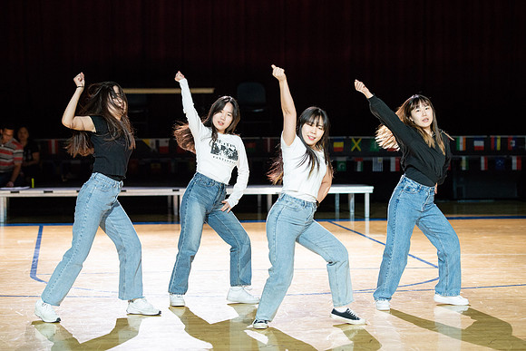 Students rehearse their performance for Cultural Night in the Hart Gym.