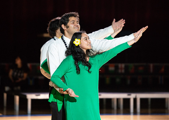 Students rehearse their performance for Cultural Night in the Hart Gym.