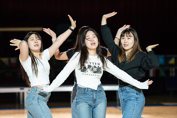 Students rehearse their performance for Cultural Night in the Hart Gym.