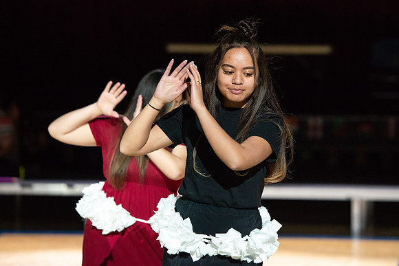 Students rehearse their performance for Cultural Night in the Hart Gym.