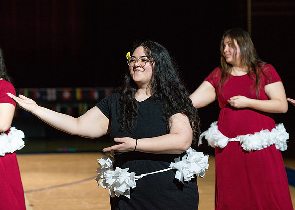 Students rehearse their performance for Cultural Night in the Hart Gym.