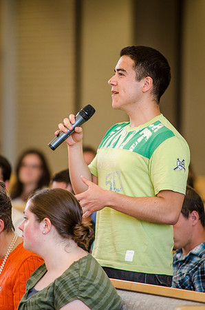 Students were given an opportunity to ask President Kim B. Clark questions during an open forum.