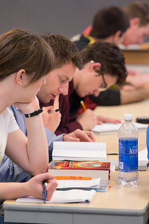 Students in Brother Johanson's Math 109 Precalculus class takes notes during the 2014 Spring Semester.