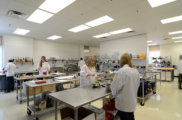 The kitchen in the John L. Clarke Buidling is used by students studying Culinary Arts.