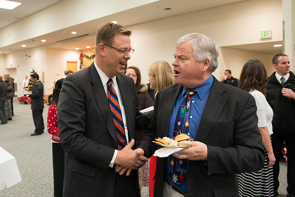 President Gilbert takes time to mingle with the employees at the Pie Social.