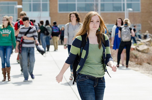 Students on campus of the first day of school.