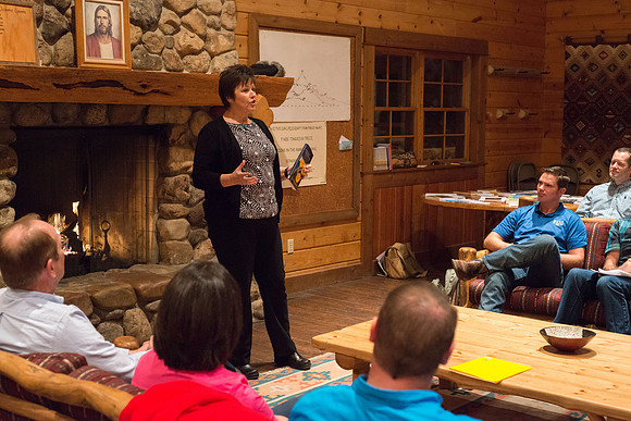 Retreat for teachers at the Sky Mountain Lodge in Victor, Idaho. Participants share a favorite book.