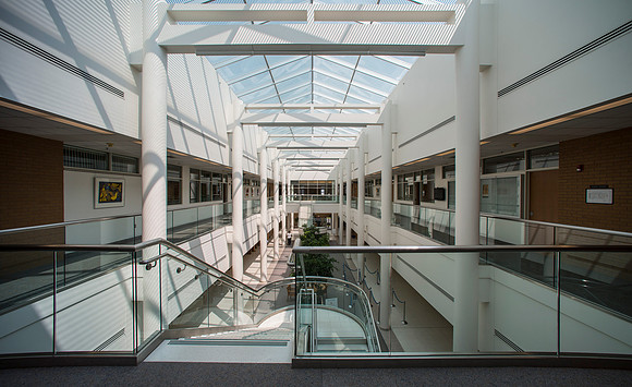 The atrium in the center of the Spencer W. Kimball Building provides beautiful natural sunlight into the building.