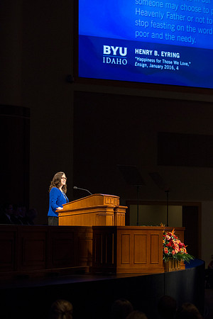 Sister Brittany Shipp speaks during devotional about the importance of our choices and the impact they will have in our lives.