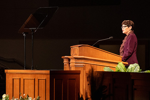 Elder David A. Bednar speaking during devotional at BYU-Idaho.