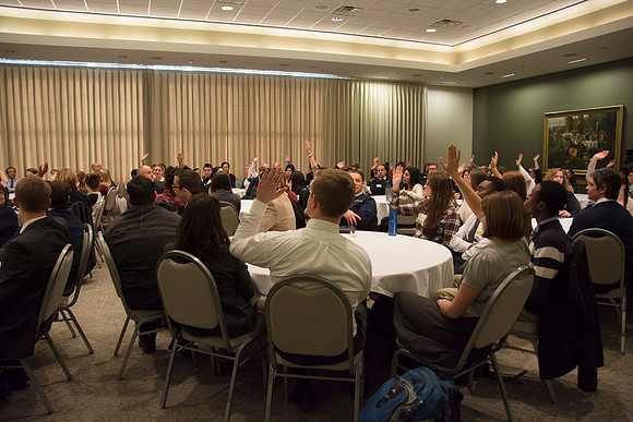 Pathway Employees meet together for a meeting in the MC Ballroom.
