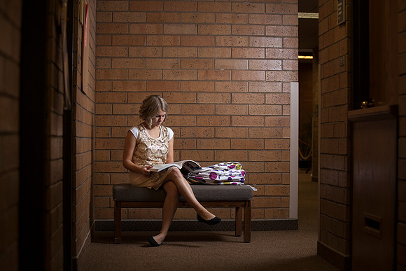 Maddie Crawford, a freshman from Wyoming, studies in the Snow Building.