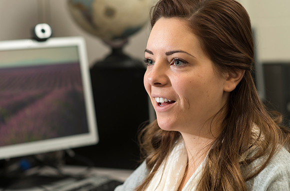 Loren Curtis, a student employee in the Pathway Program expresses her enthusiasm for Pathway and BYU-Idaho.