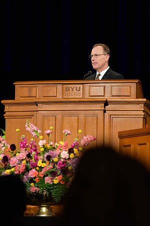 Elder Kyle S. McKay address students of BYU-Idaho in the I-Center.