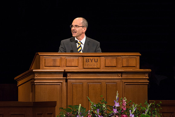 Paul Edwards, Deseret News Editor and Publisher, speaks at devotional.