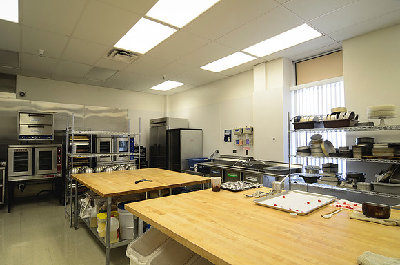 The kitchen in the John L. Clarke Buidling is used by students studying Culinary Arts.